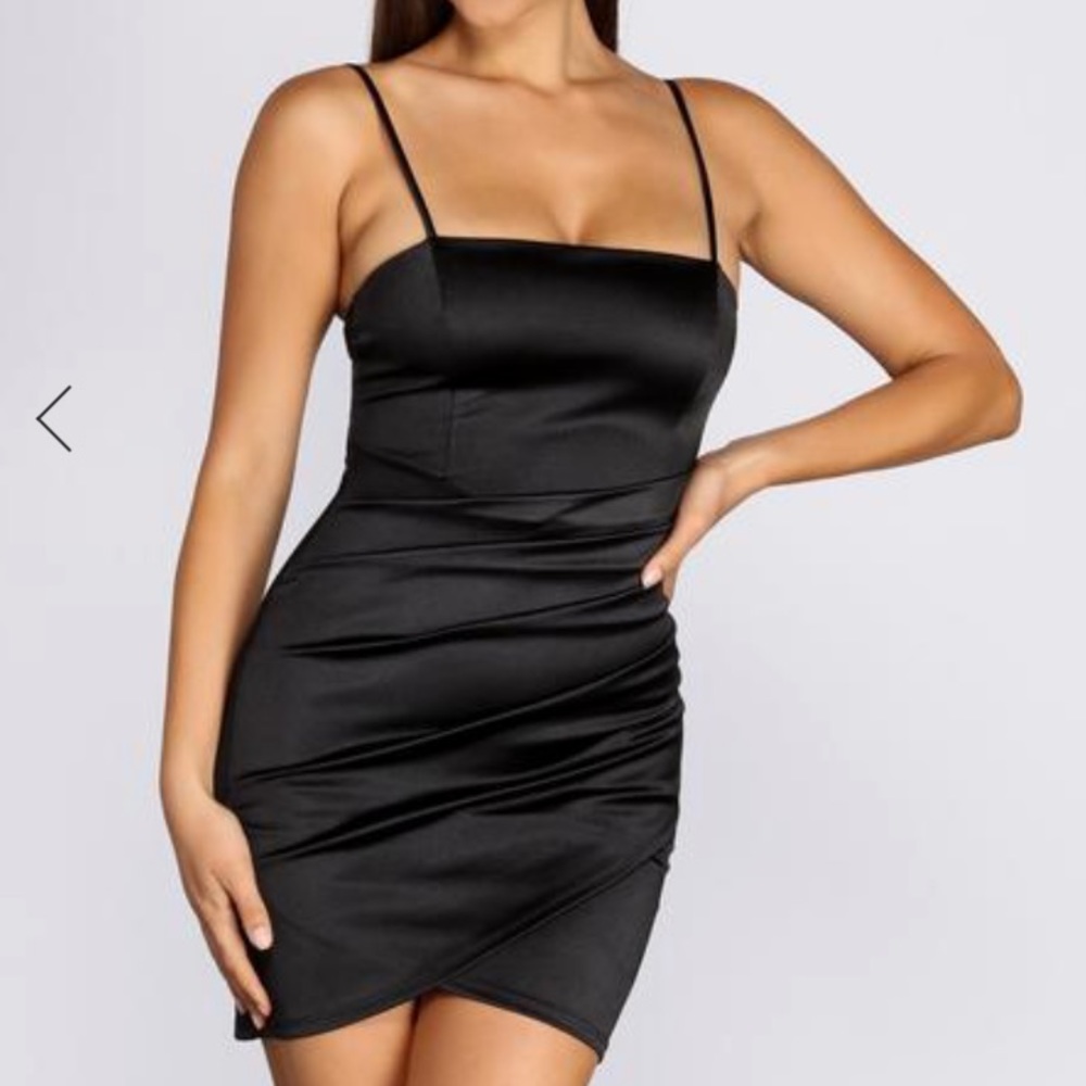 Satin black mini dress